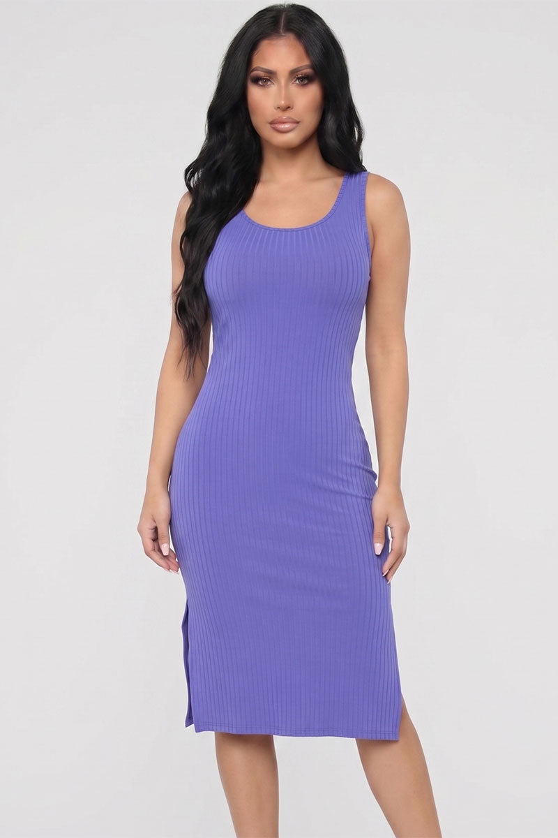 Ribbed Side Slit Tank Midi Dress
