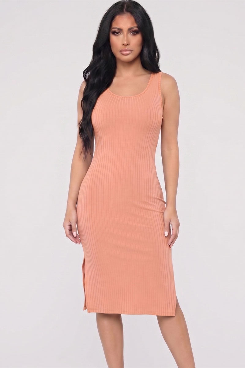 Ribbed Side Slit Tank Midi Dress