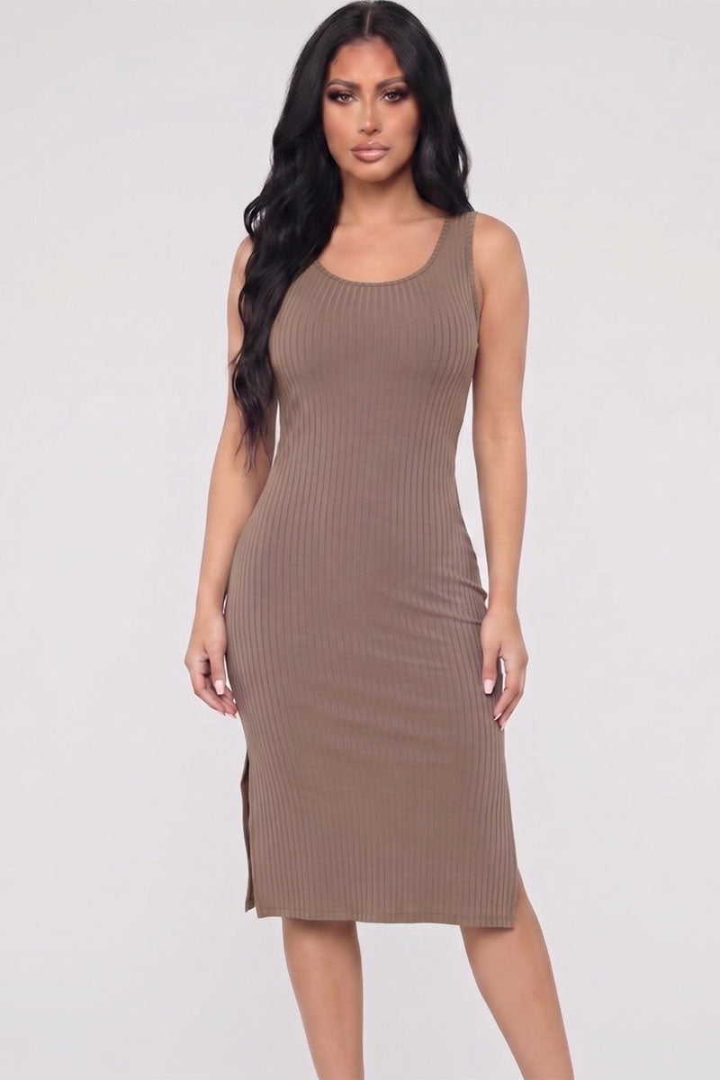 Ribbed Side Slit Tank Midi Dress