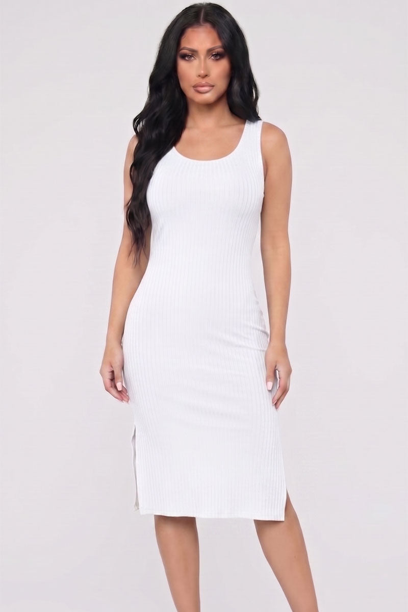 Ribbed Side Slit Tank Midi Dress
