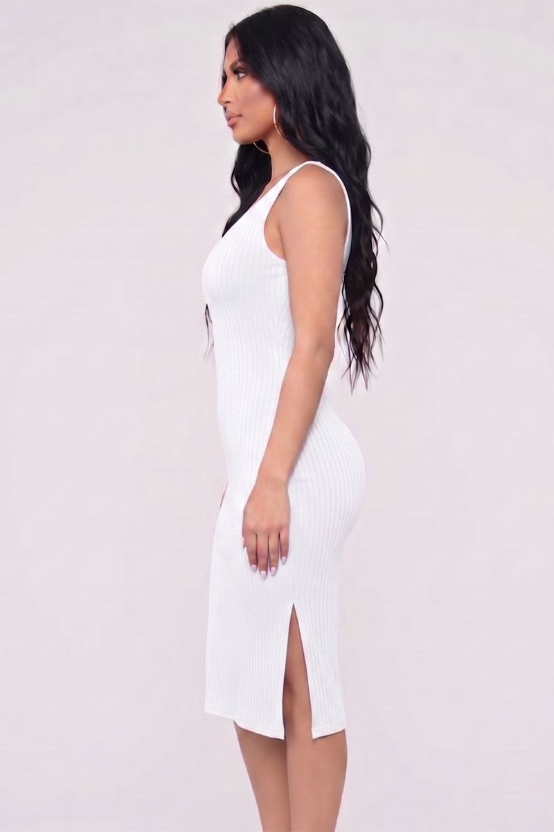Ribbed Side Slit Tank Midi Dress