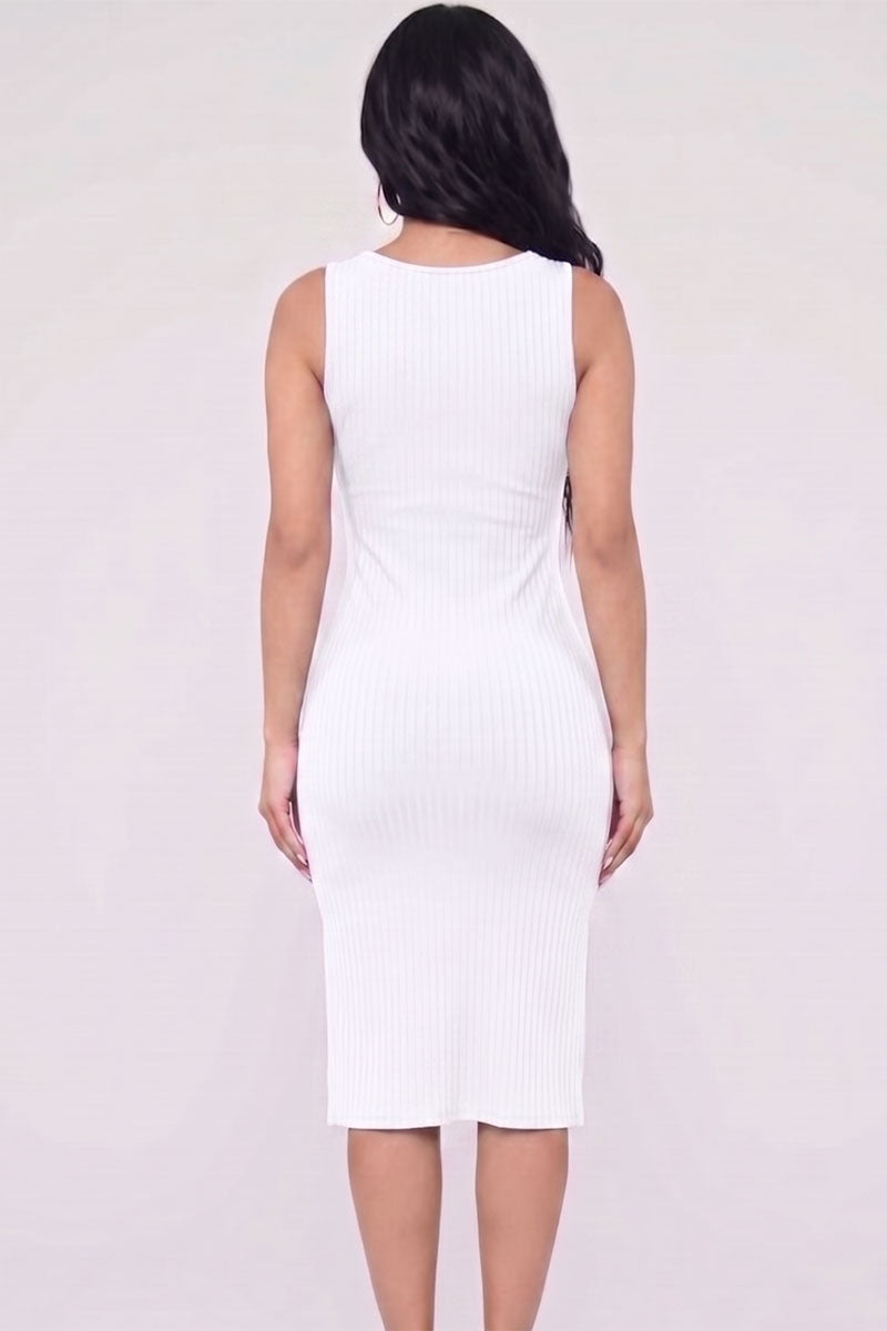 Ribbed Side Slit Tank Midi Dress