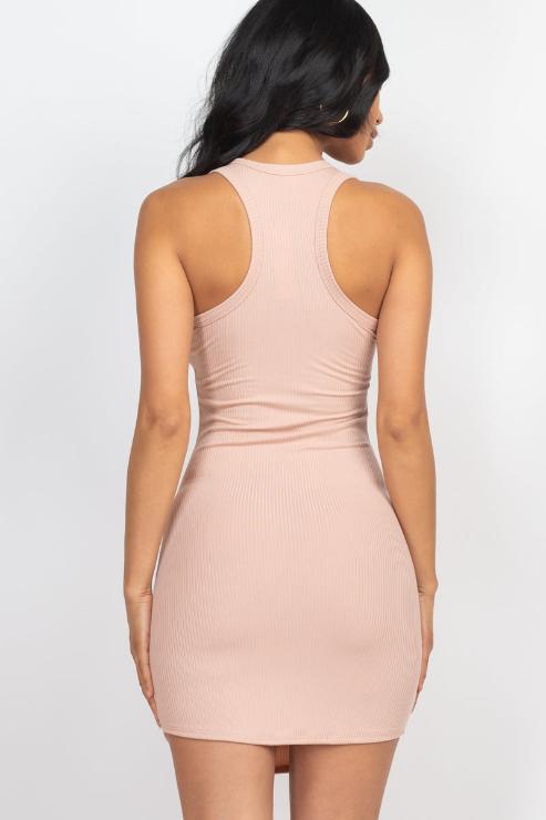Ribbed Split Neck Tank Mini Dress