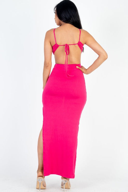 Tie Backless Split Thigh Maxi Dress
