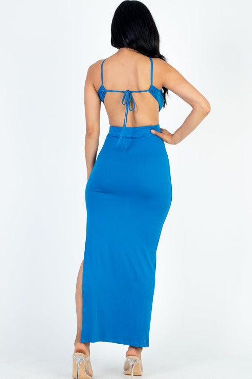 Tie Backless Split Thigh Maxi Dress