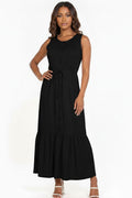 Button Front Tie Waist Sleeveless Maxi Dress