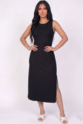 Ribbed Side Slit Tank Midi Dress