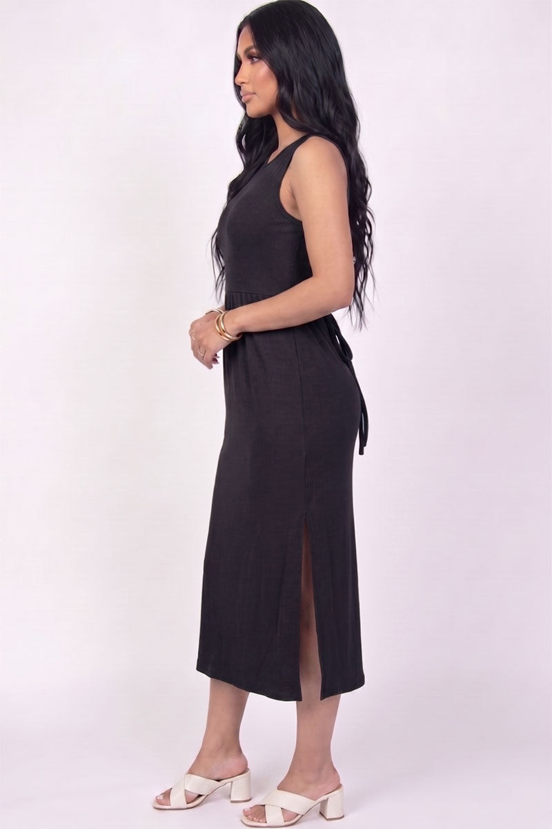 Ribbed Side Slit Tank Midi Dress