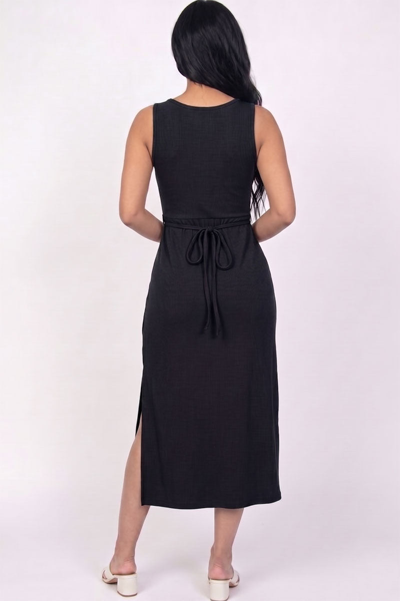 Ribbed Side Slit Tank Midi Dress