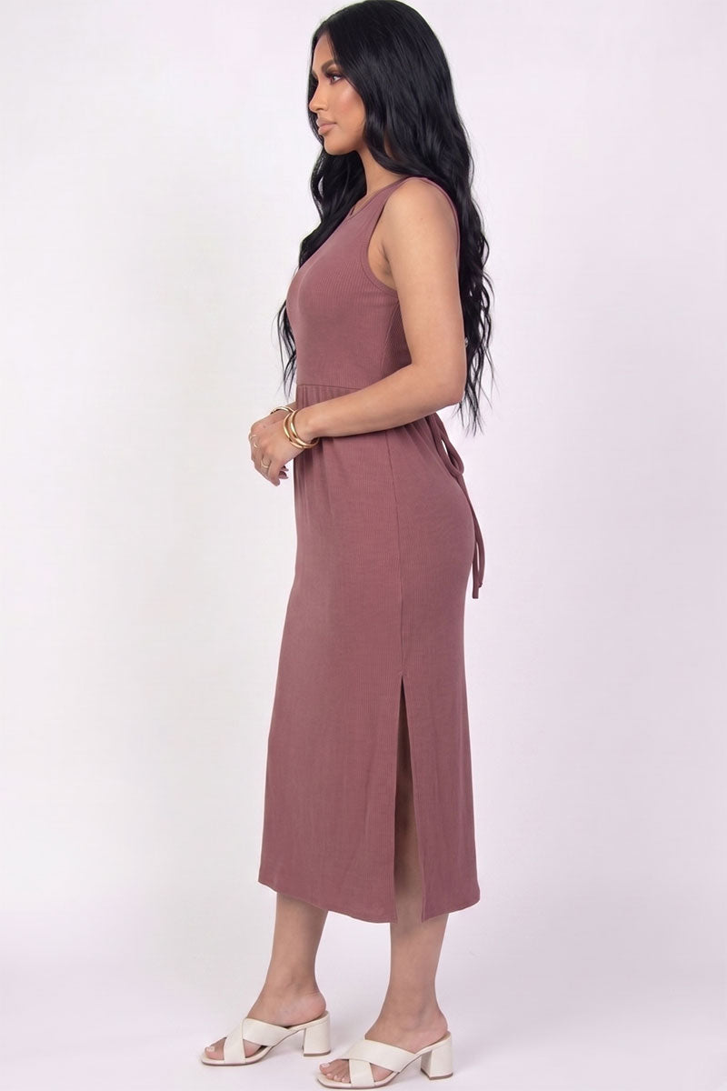 Ribbed Side Slit Tank Midi Dress