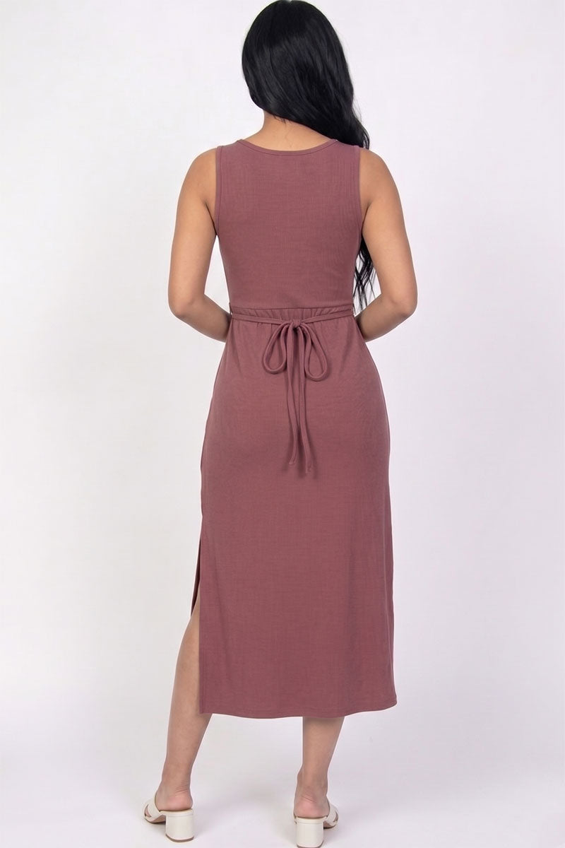 Ribbed Side Slit Tank Midi Dress