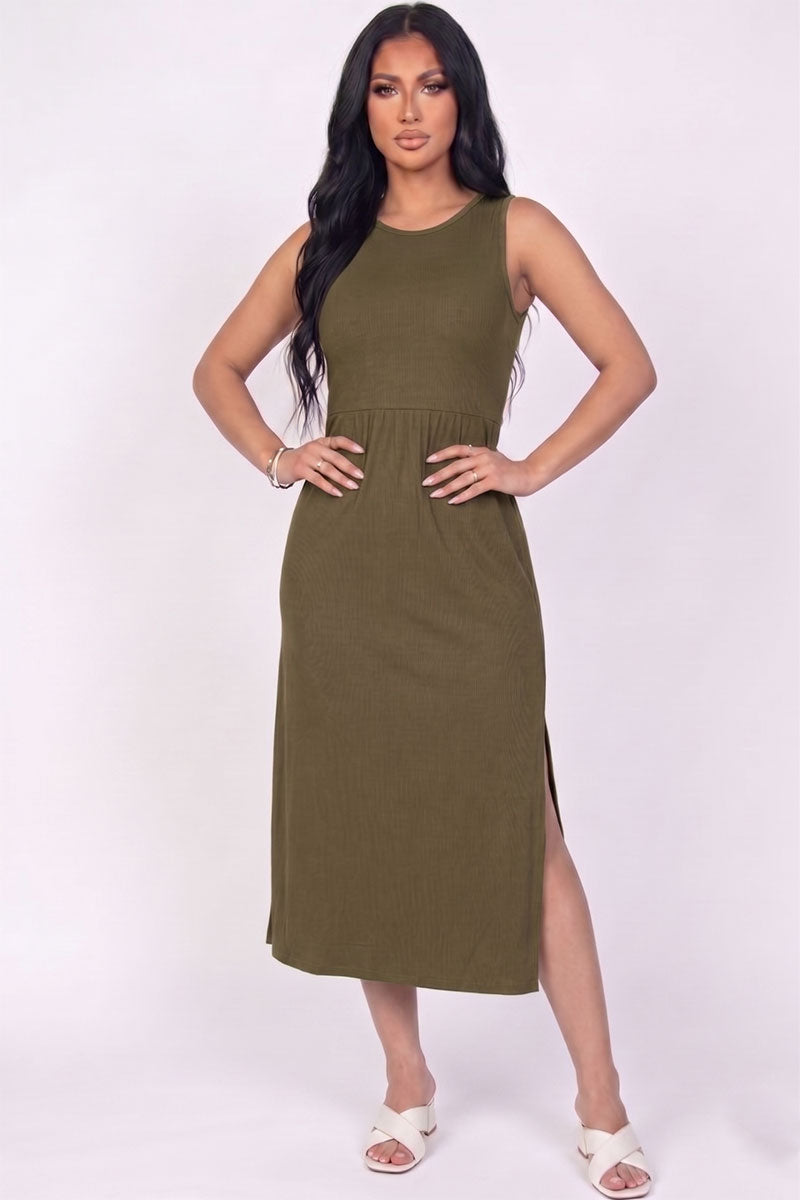 Ribbed Side Slit Tank Midi Dress