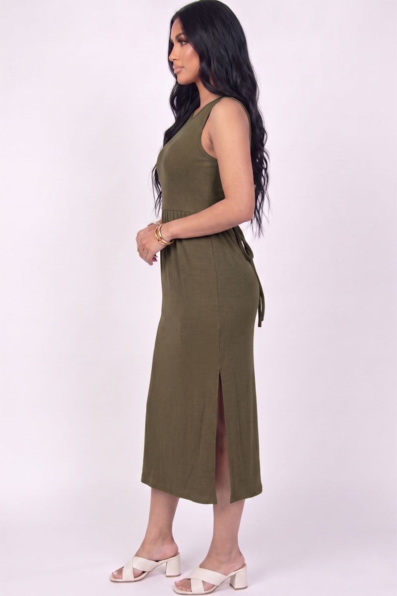 Ribbed Side Slit Tank Midi Dress