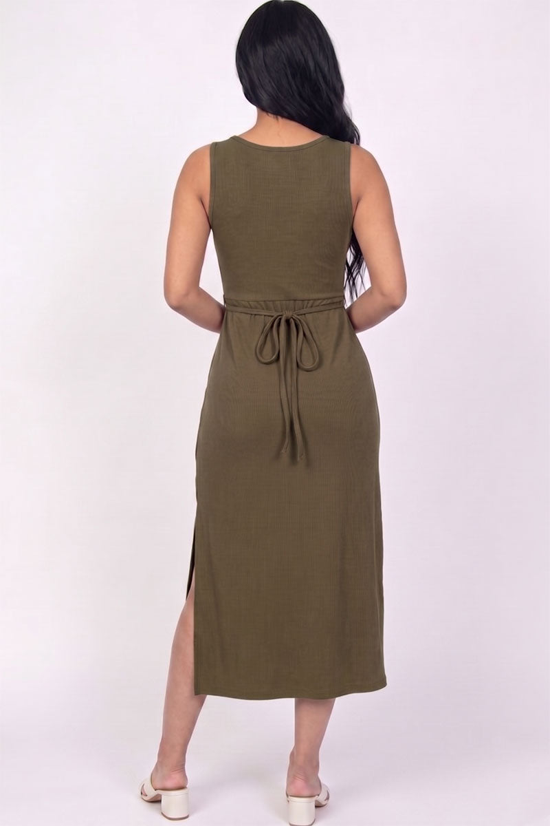 Ribbed Side Slit Tank Midi Dress