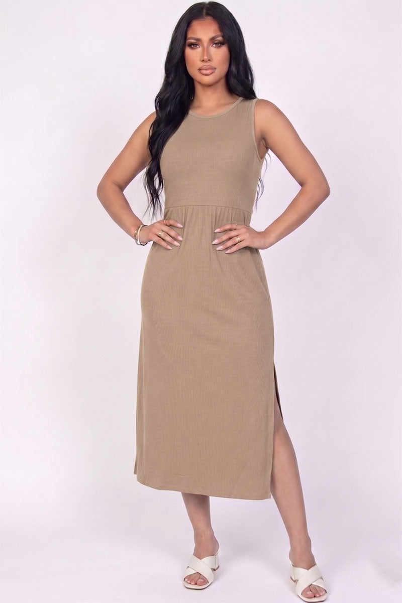Ribbed Side Slit Tank Midi Dress