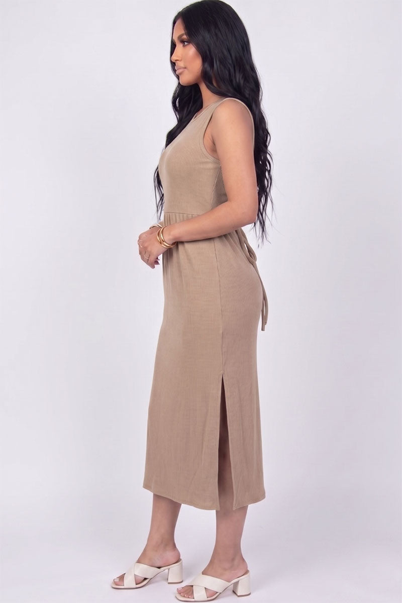 Ribbed Side Slit Tank Midi Dress
