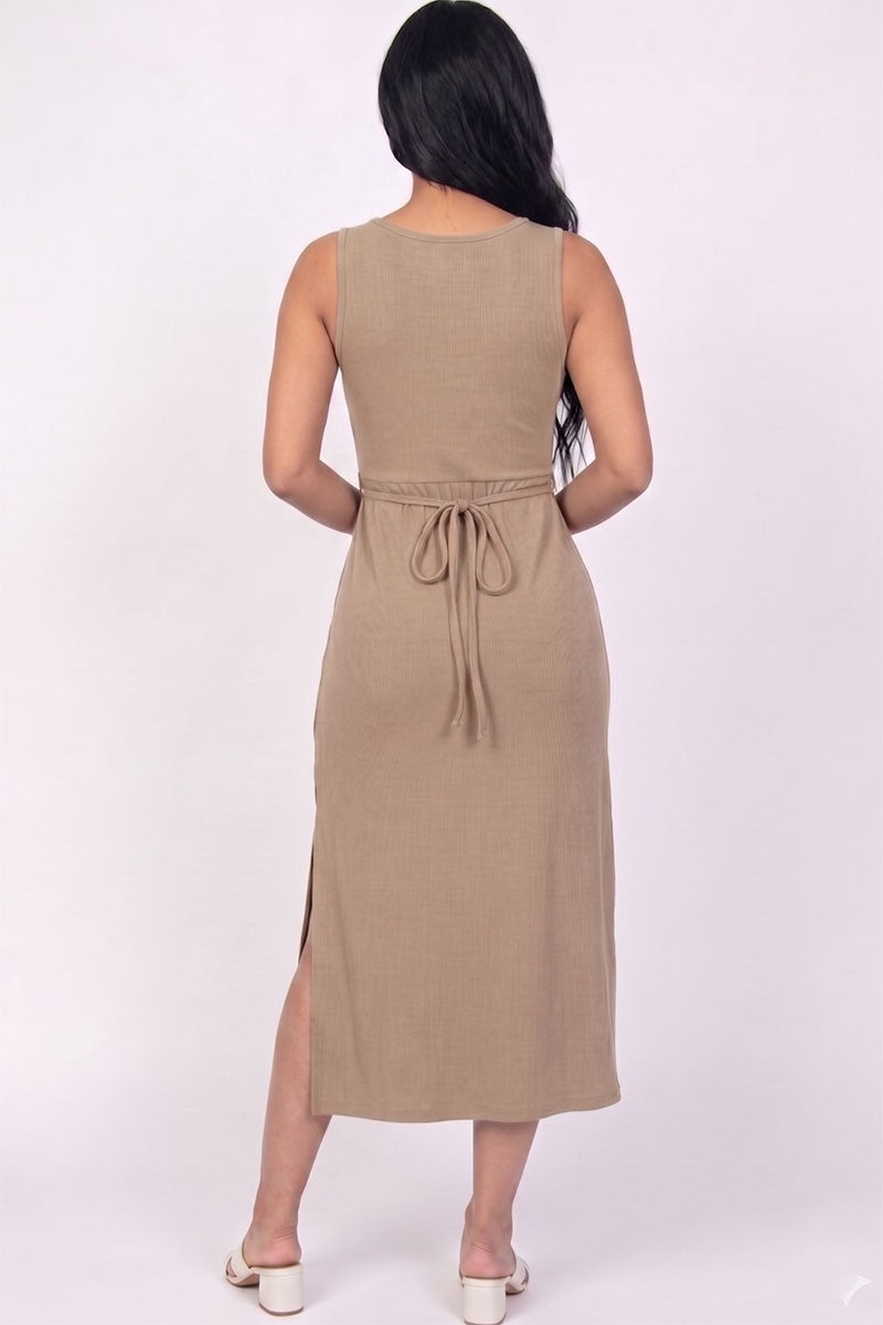 Ribbed Side Slit Tank Midi Dress