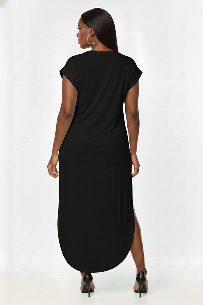 Plus Size Hidden Pocket Batwing Sleeve V Neck Long Dress