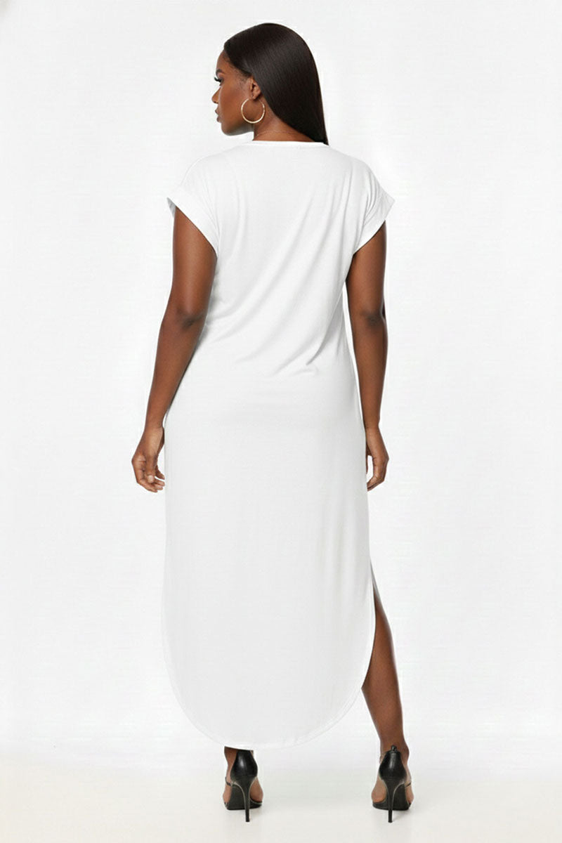 Plus Size Hidden Pocket Batwing Sleeve V Neck Long Dress