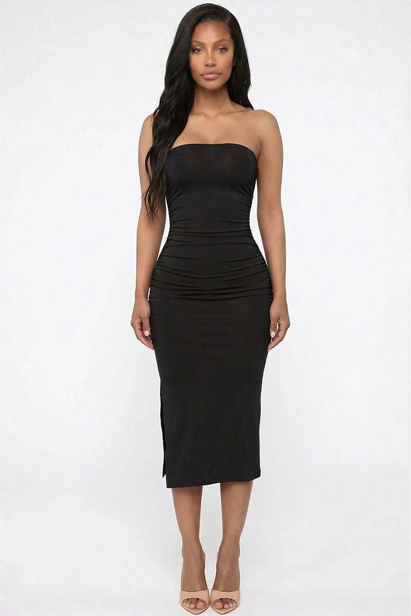 Solid Bodycon Split Hem Tube Dress