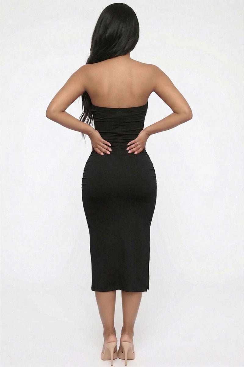 Solid Bodycon Split Hem Tube Dress