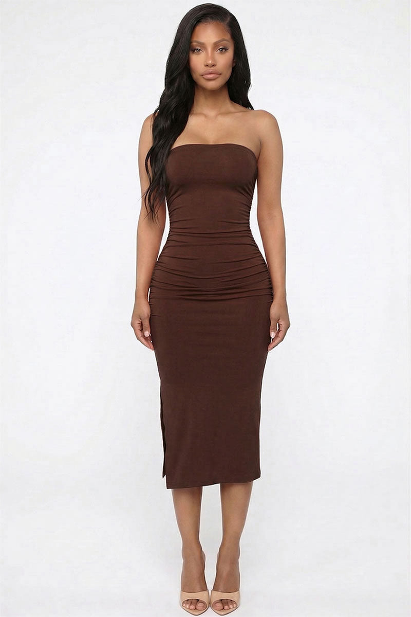 Solid Bodycon Split Hem Tube Dress