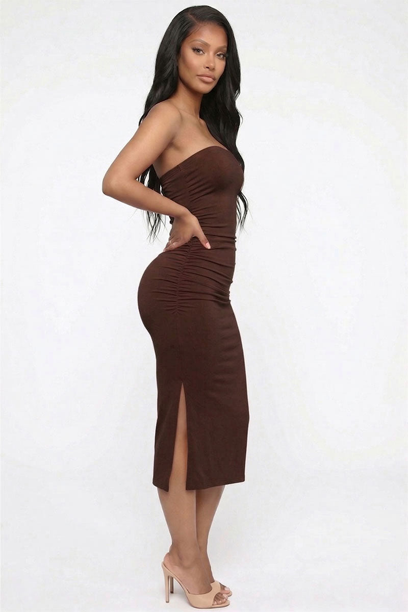Solid Bodycon Split Hem Tube Dress