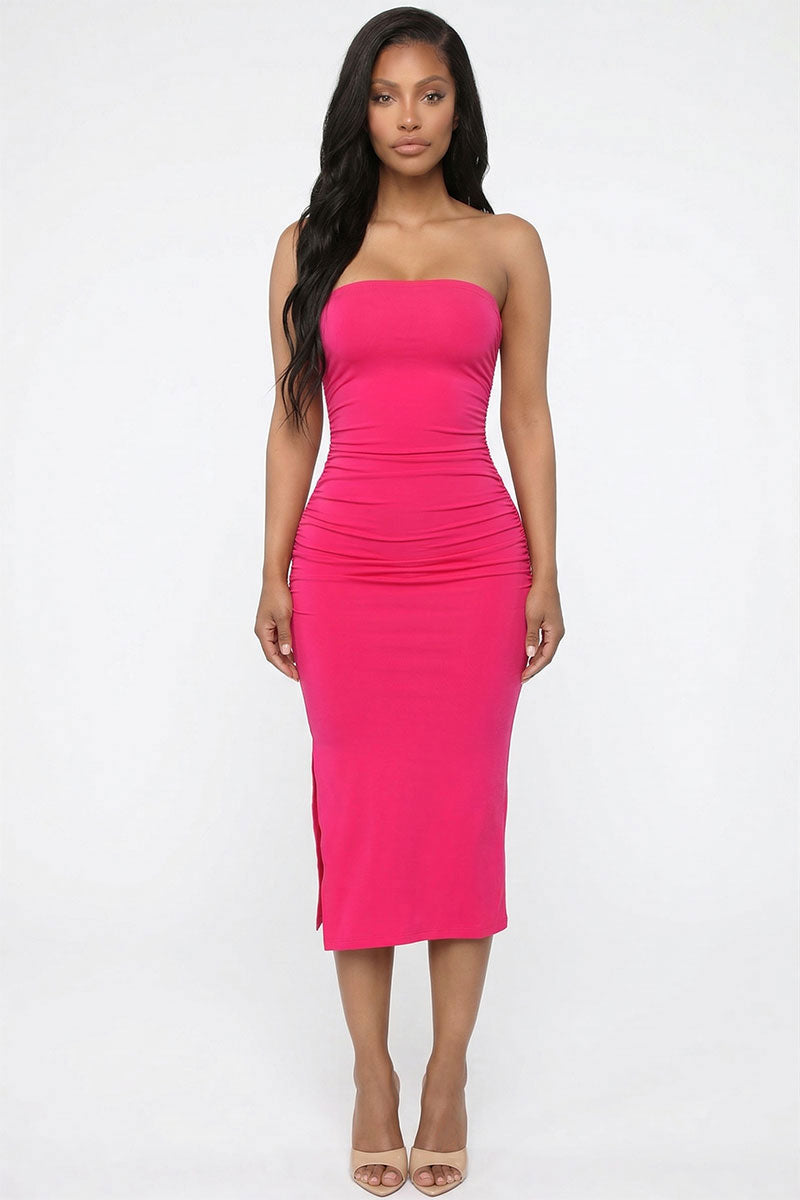 Solid Bodycon Split Hem Tube Dress