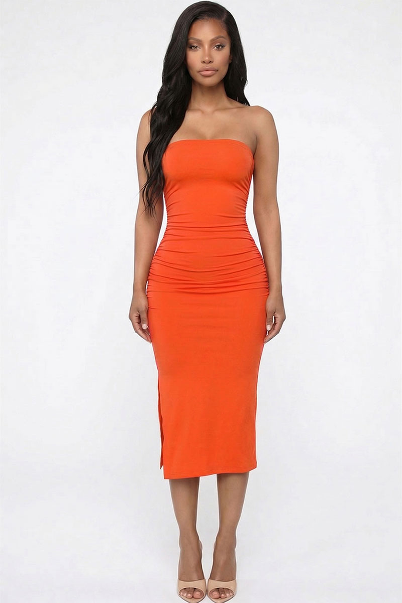 Solid Bodycon Split Hem Tube Dress