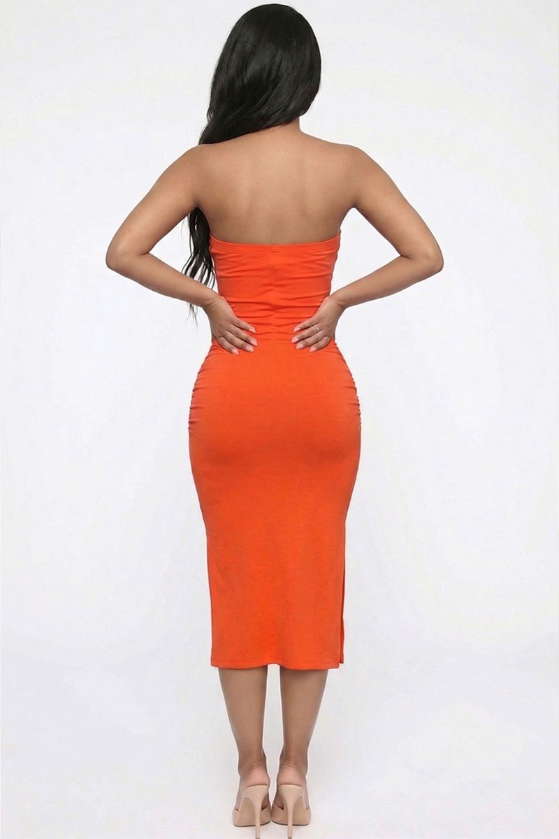 Solid Bodycon Split Hem Tube Dress