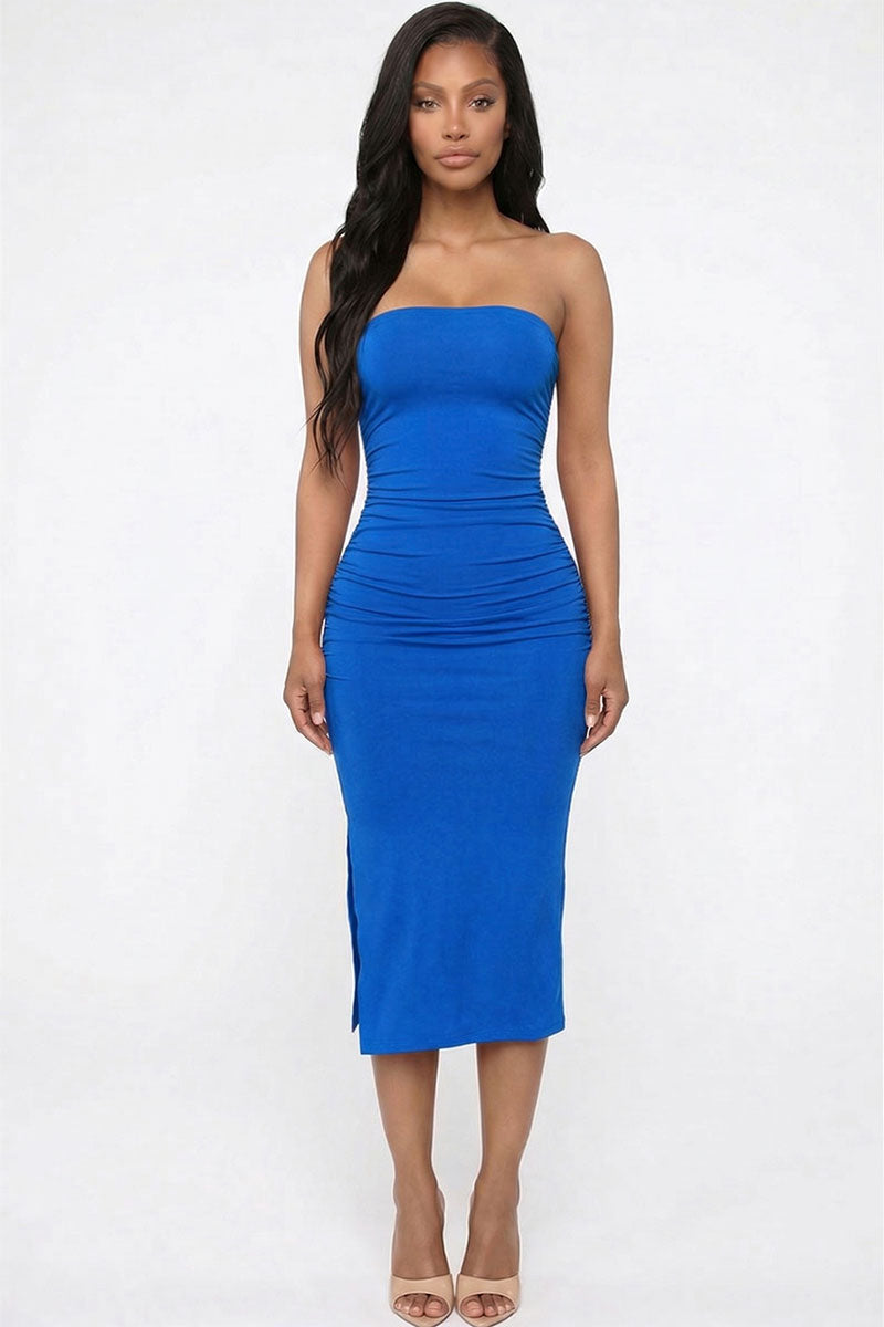 Solid Bodycon Split Hem Tube Dress