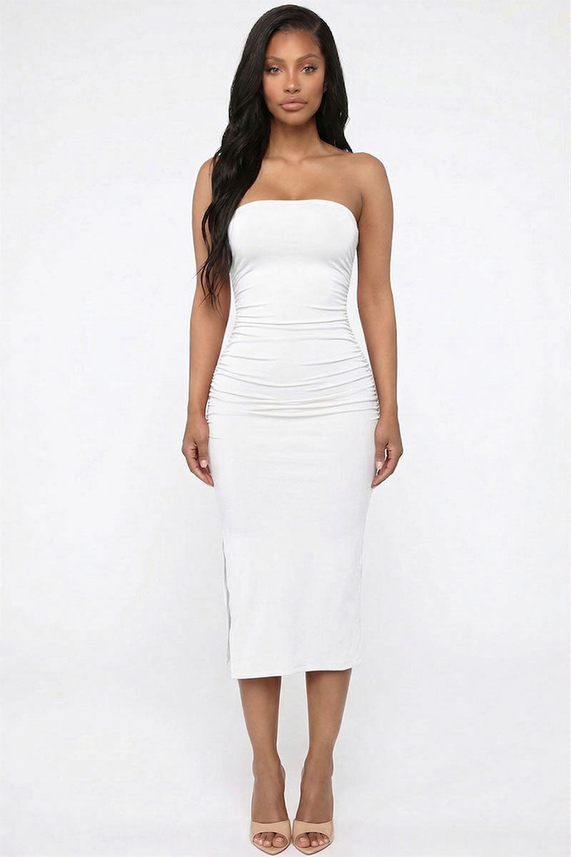 Solid Bodycon Split Hem Tube Dress