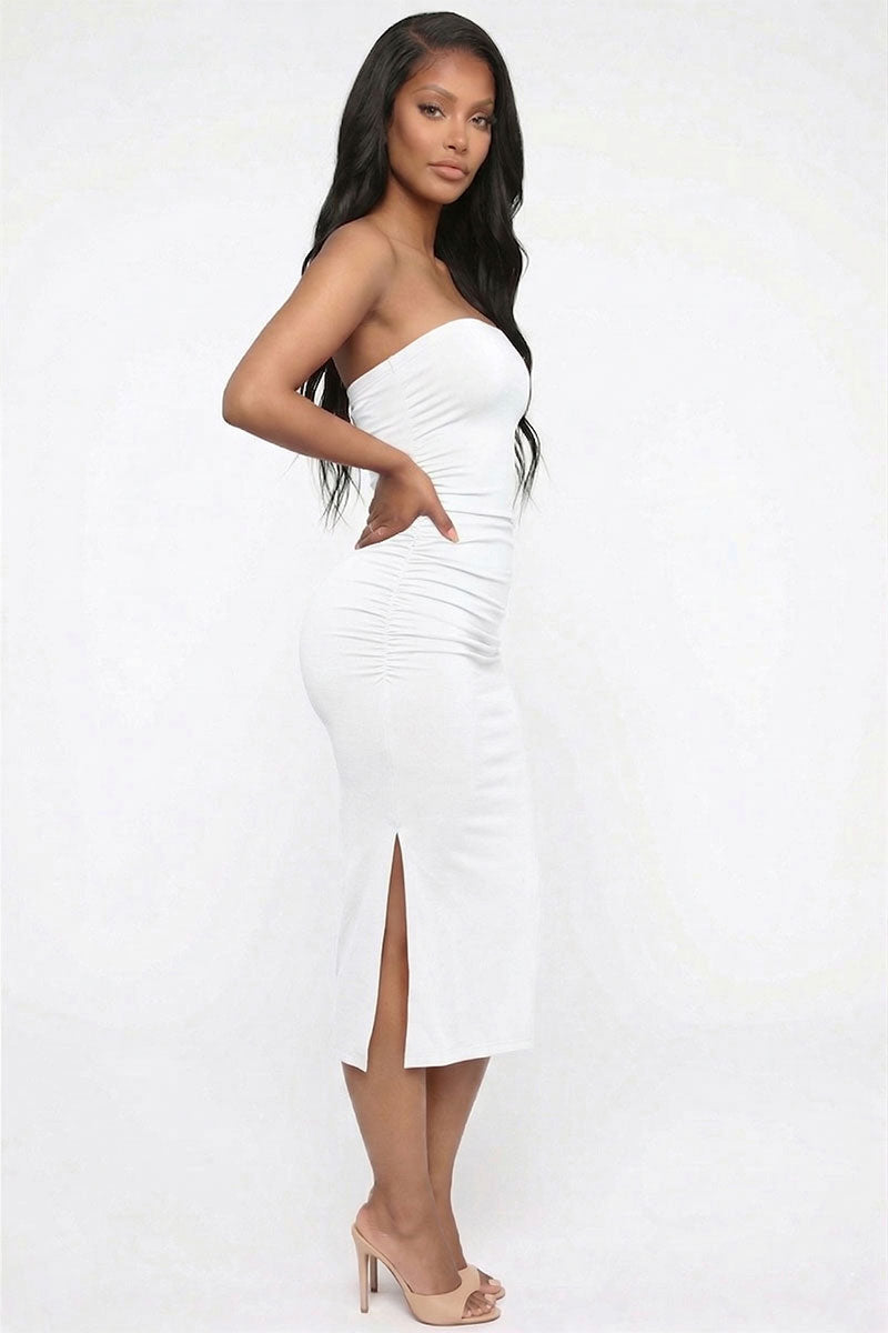 Solid Bodycon Split Hem Tube Dress