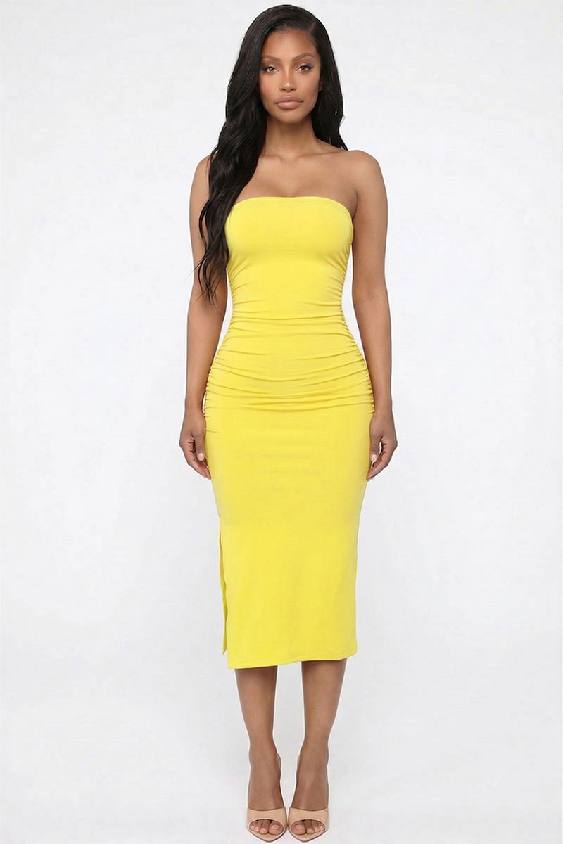 Solid Bodycon Split Hem Tube Dress