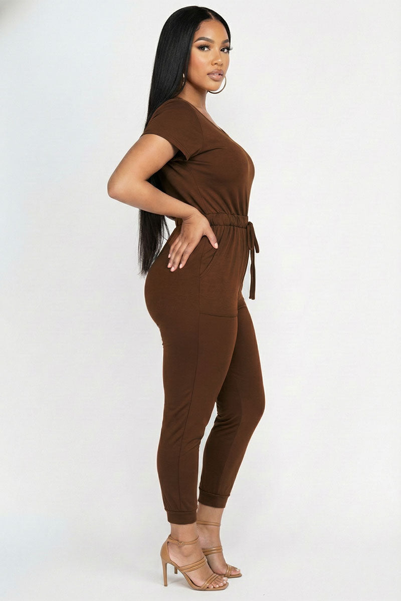 Two-way Shoulder Drawstring Jumpsuit