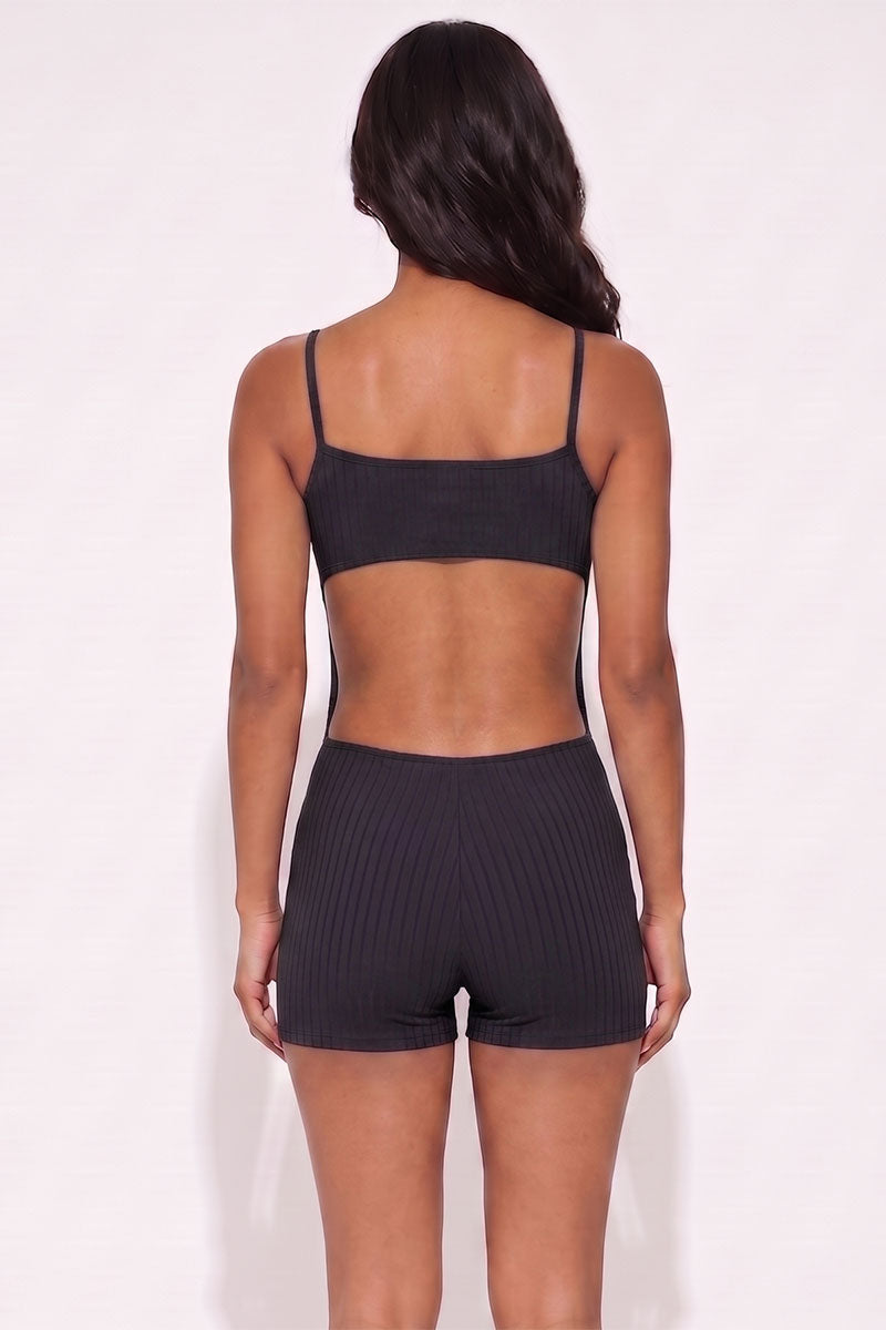 Ribbed Sleeveless Back Cutout Bodycon Romper