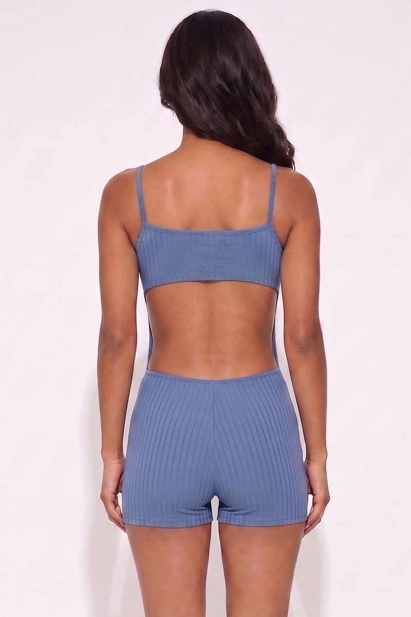 Ribbed Sleeveless Back Cutout Bodycon Romper