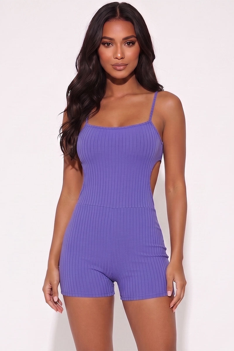 Ribbed Sleeveless Back Cutout Bodycon Romper