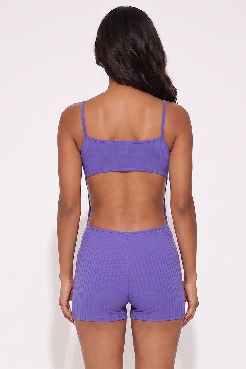 Ribbed Sleeveless Back Cutout Bodycon Romper
