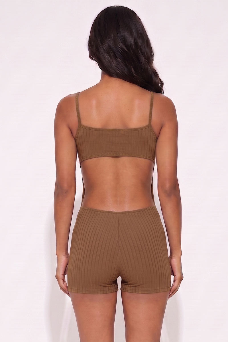 Ribbed Sleeveless Back Cutout Bodycon Romper