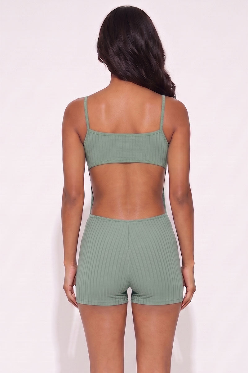 Ribbed Sleeveless Back Cutout Bodycon Romper