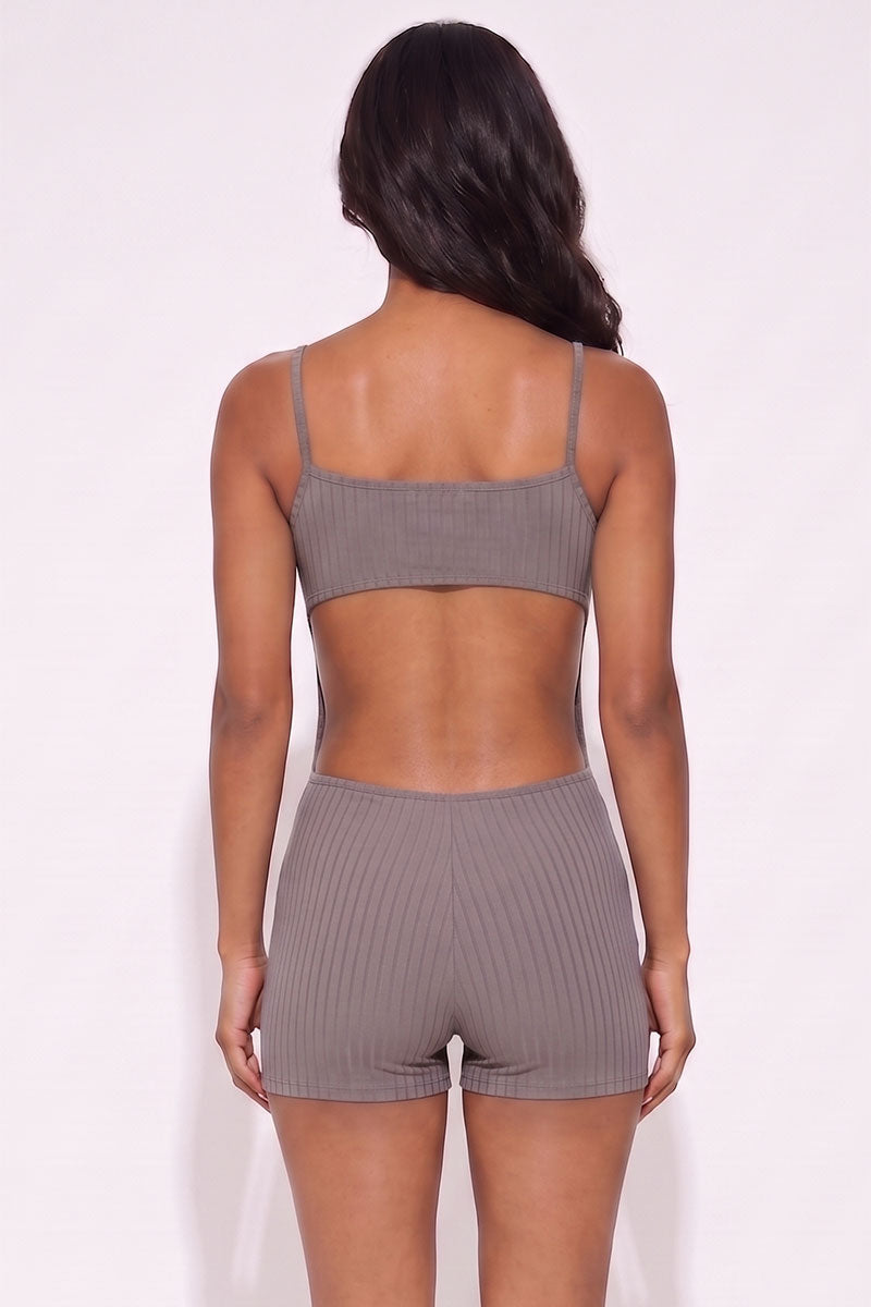 Ribbed Sleeveless Back Cutout Bodycon Romper