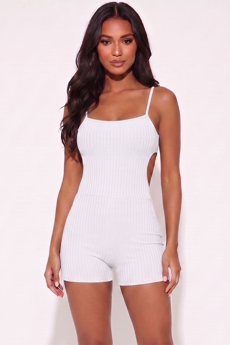Ribbed Sleeveless Back Cutout Bodycon Romper