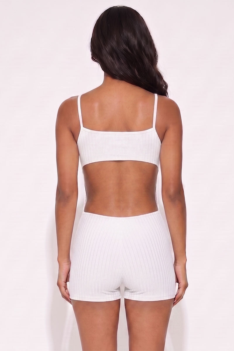 Ribbed Sleeveless Back Cutout Bodycon Romper