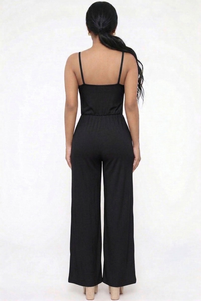 Button Front Wide Leg Jumpsuit