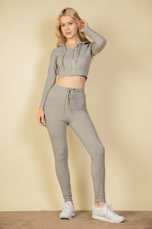 Ribbed Tie Front Leggings