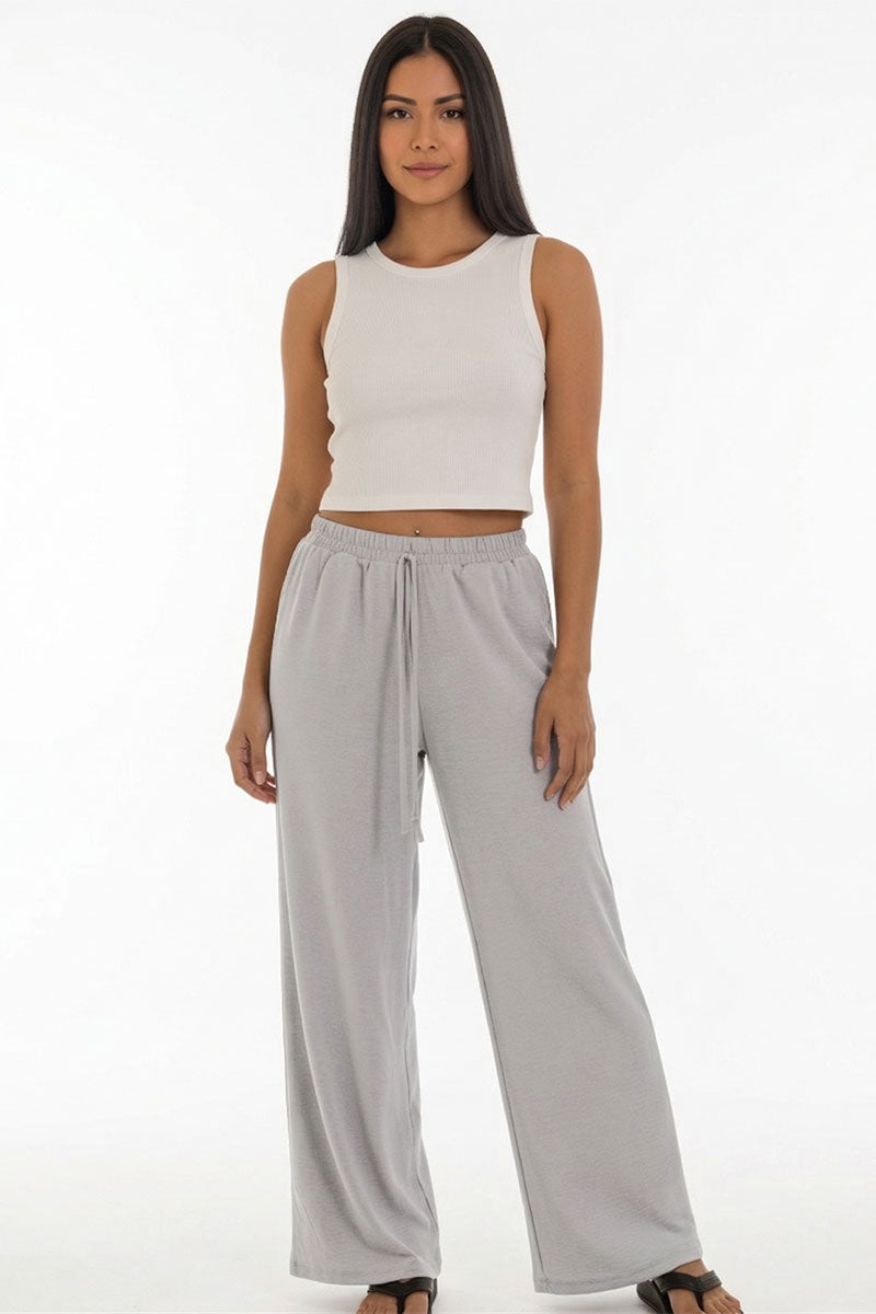 Drawstring waist wide leg minimalist pants