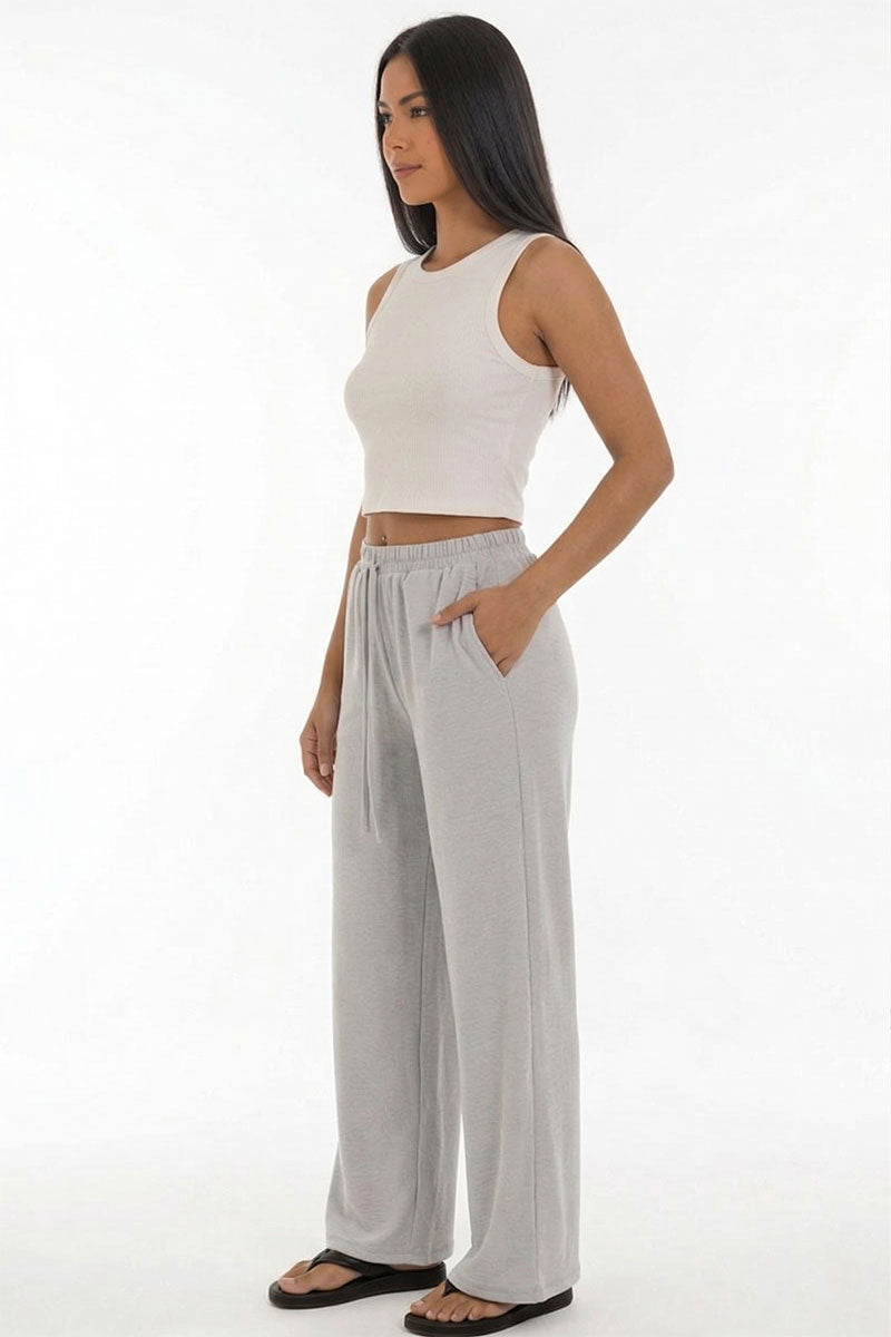 Drawstring waist wide leg minimalist pants