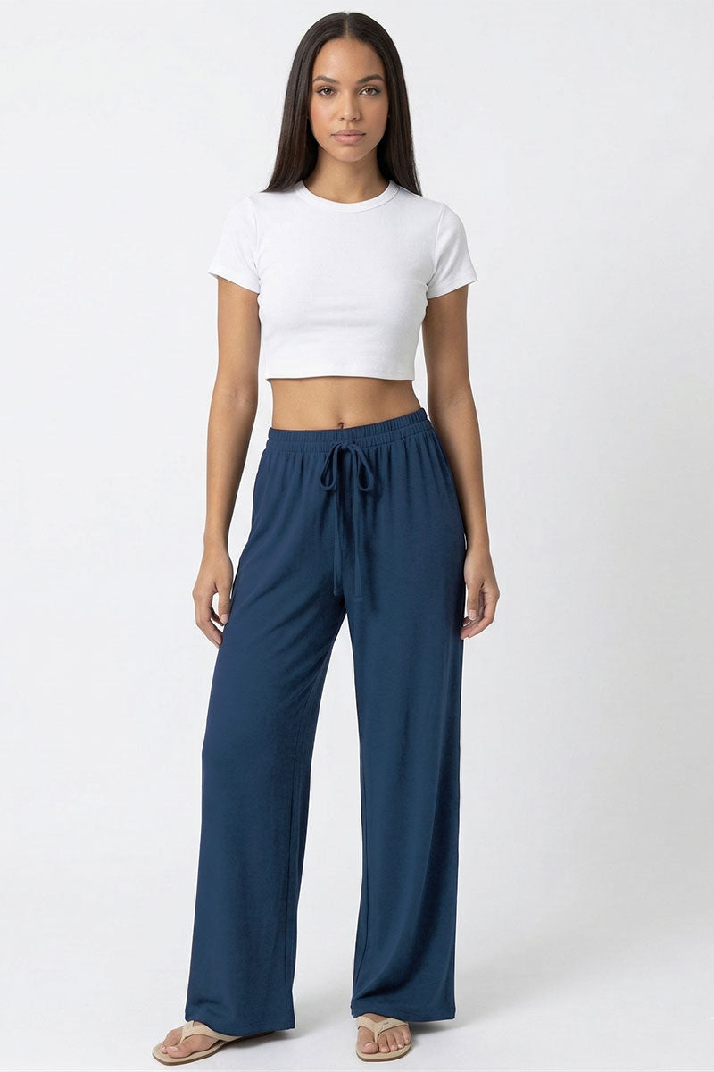 Drawstring waist wide leg minimalist pants