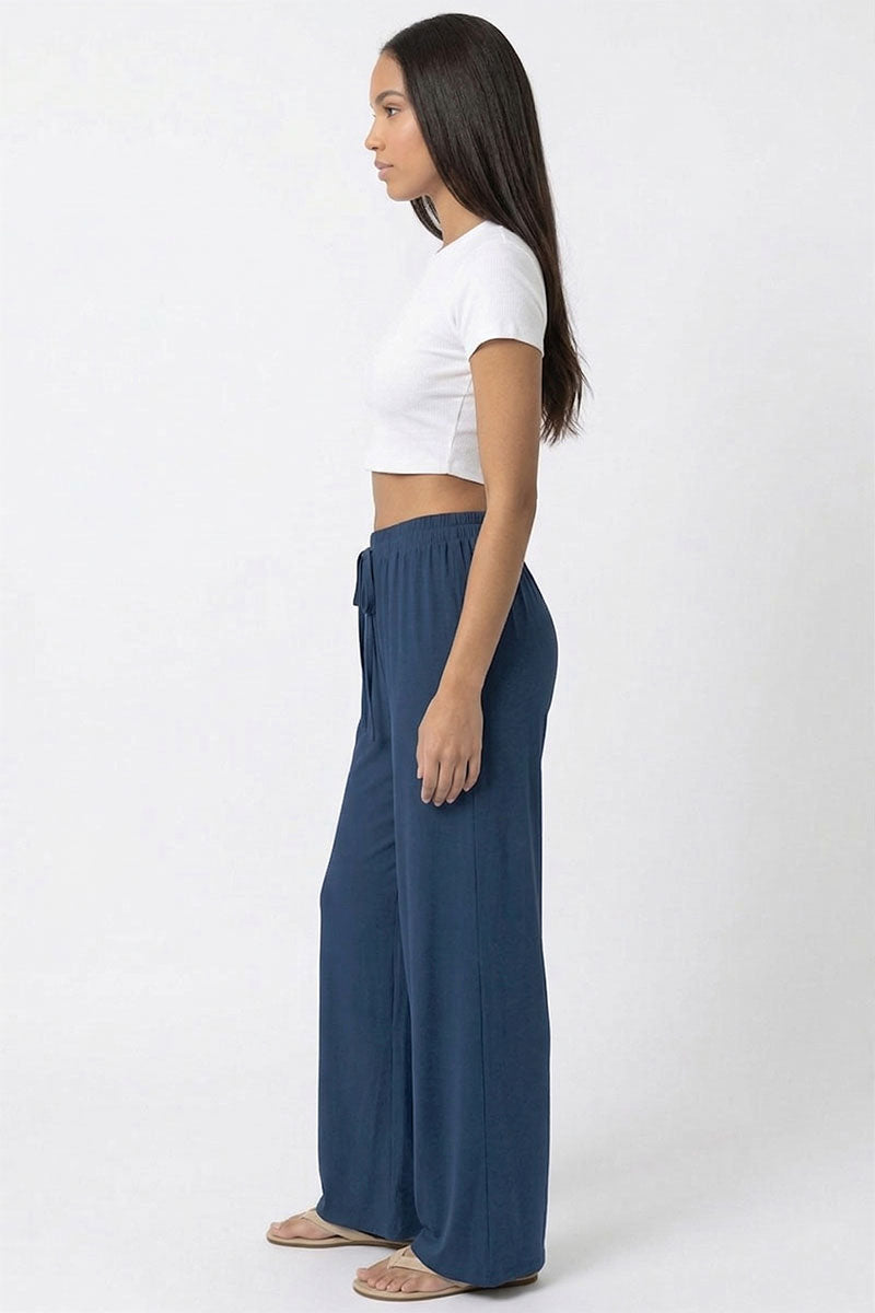 Drawstring waist wide leg minimalist pants